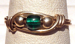 Sterling Silver Wire Wrapped Ring with Emerald Glass Bead