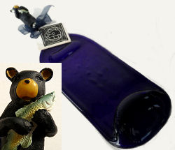 Recycled Wine Bottle Cheese Tray with Bear & Fish Knife Made in Alaska