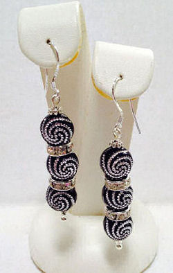 Black & Silver Elegant Dangle Earrings with Swarovski Crystals 
