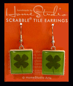 Lucky Four Leaf Clover Scrabble Tile Earrings