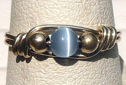 Sterling Silver Wire Wrapped Ring with Blue Cat's Eye