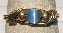 Sterling Silver Wire Wrapped Ring with Blue Cat's Eye