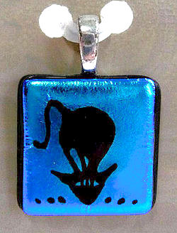 Dichroic Glass Retro Curious Cat Pendant by 3 Escargots