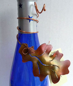 Burnished Copper Oak Leaf Wine Bottle Accent by Copper Leaf